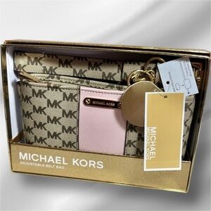 Michael Kors Pink and Tan Logo Belt Bag - L/XL